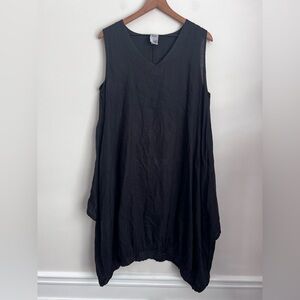 Match Point USA Linen Midi Dress oversized Lagenlook black layered sleeveless M